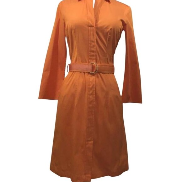 Hugo Boss Belted Orange Shirt Dress - Picture 2 of 6